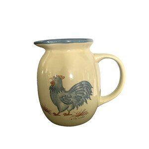 Jacaman Country Farmhouse Cream Blue Rooster 6” Pitcher With Handle 1983 Vintage